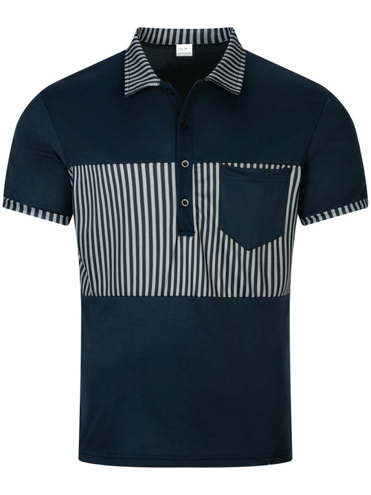 EB | Tasche Knopf Revers gestreiftes Farbschema T-Shirt