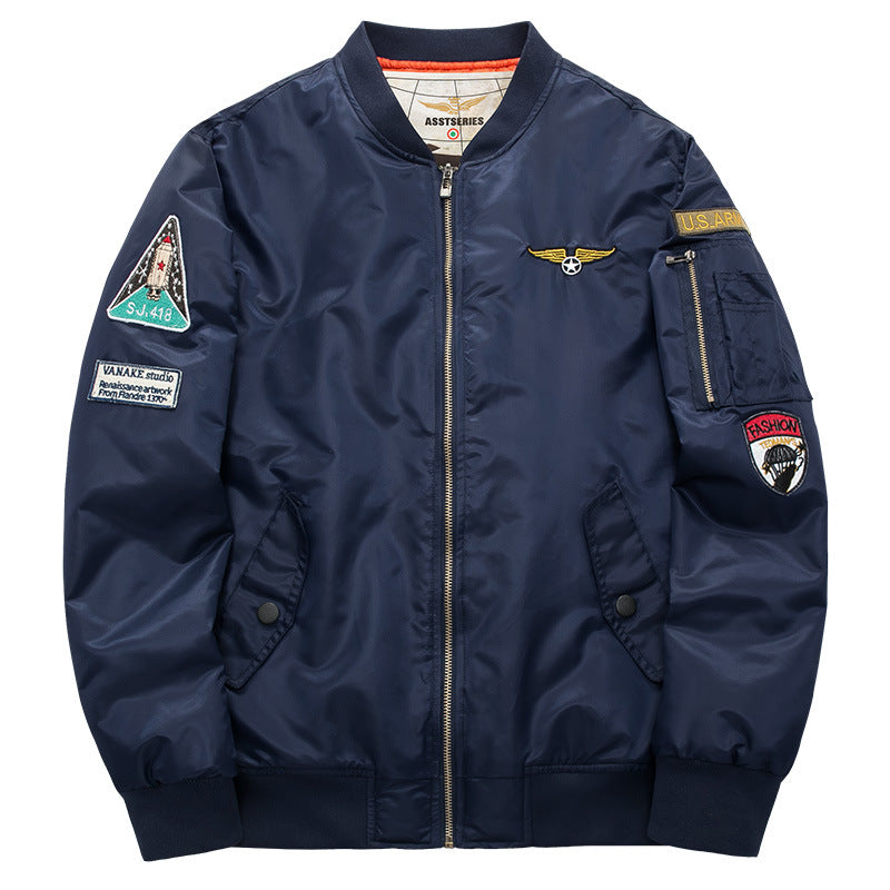 Men's  pilot-inspired patch-detail nylon flight jacket with sleeve zip pocket EB