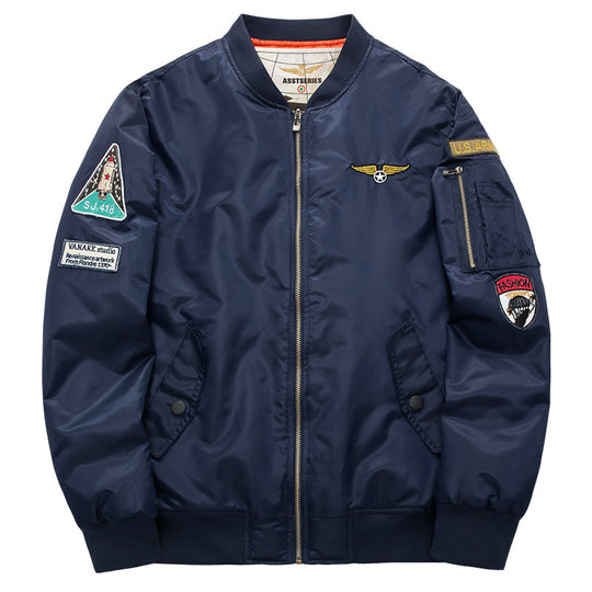 Men's  pilot-inspired patch-detail nylon flight jacket with sleeve zip pocket EB