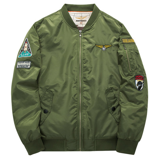 Men's  pilot-inspired patch-detail nylon flight jacket with sleeve zip pocket EB