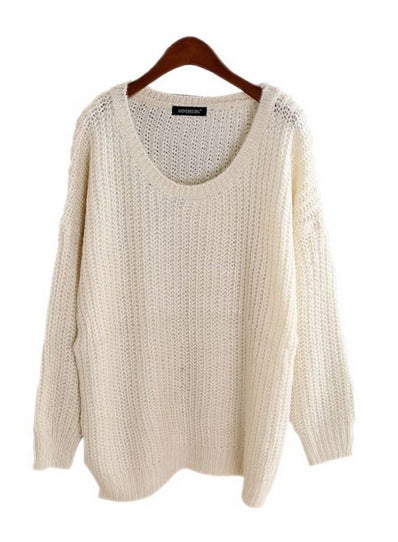 Damen Grobstrickpullover mit offener Silhouette und weitem Rundhalsausschnitt EB