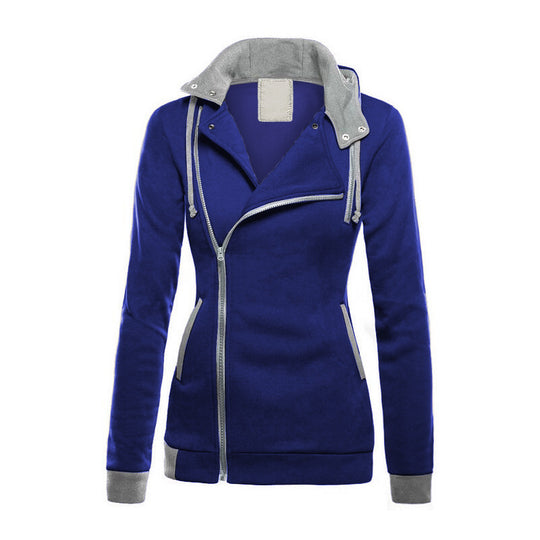 Damen sportliche Übergangsjacke mit asymmetrischem Reißverschluss und Kapuze EB