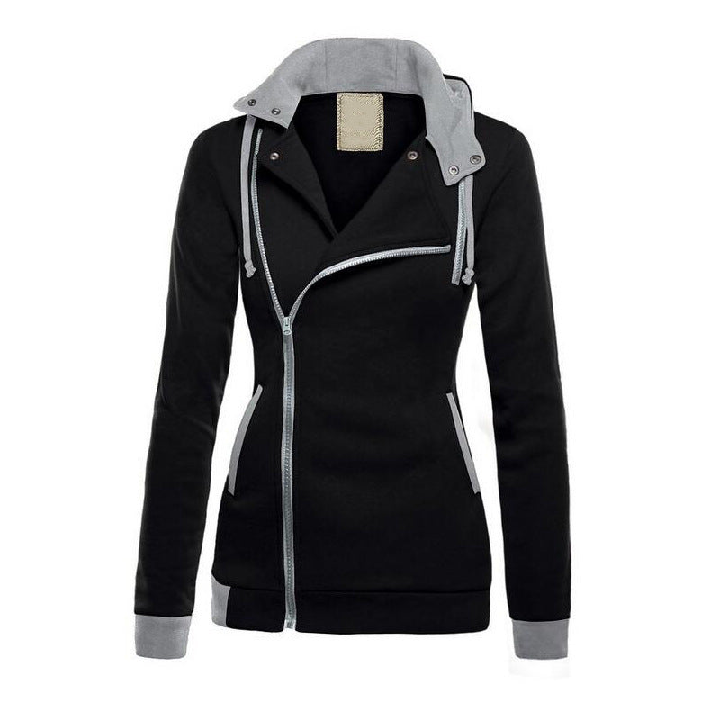 Damen sportliche Übergangsjacke mit asymmetrischem Reißverschluss und Kapuze EB