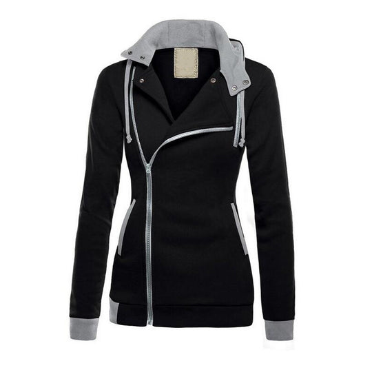 Damen sportliche Übergangsjacke mit asymmetrischem Reißverschluss und Kapuze EB