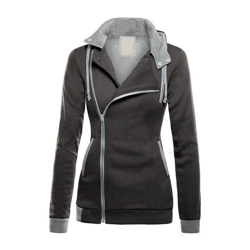 Damen sportliche Übergangsjacke mit asymmetrischem Reißverschluss und Kapuze EB