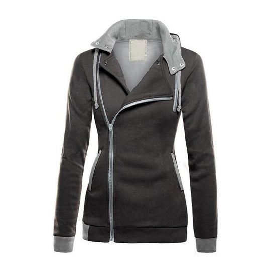 Damen sportliche Übergangsjacke mit asymmetrischem Reißverschluss und Kapuze EB