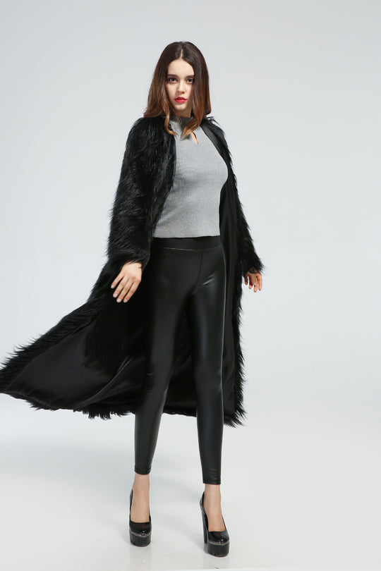 Damen Eleganter Midikleid mit luxuriösem Kunstfell EB