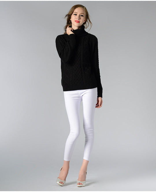 EB | Damen Rollkragenpullover mit langen Ärmeln und Kabelstrick