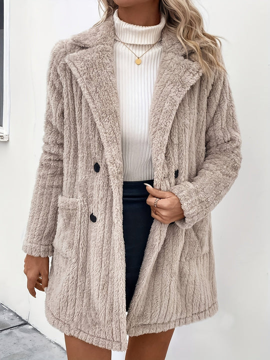 EB | Doppelknopf-plüschjacke mit Reverskragen Polyester Weich und Warm
