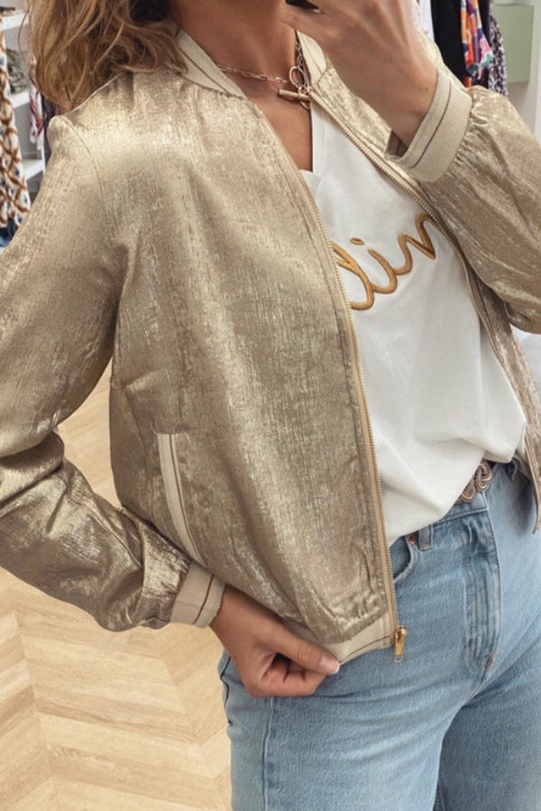 EB | Khaki Metallic Reißverschluss Baseballjacke
