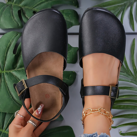 EB | Retro Damen Slingback Sandalen mit Kork und Geschlossener Spitze