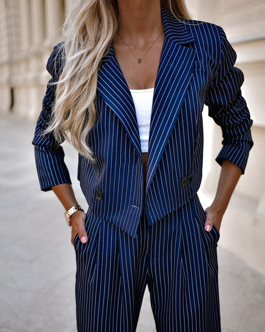 EB | Teil Blazer und Hose - Gestreifter Cropped Blazer und Weite Hose mit Hoher Taille
