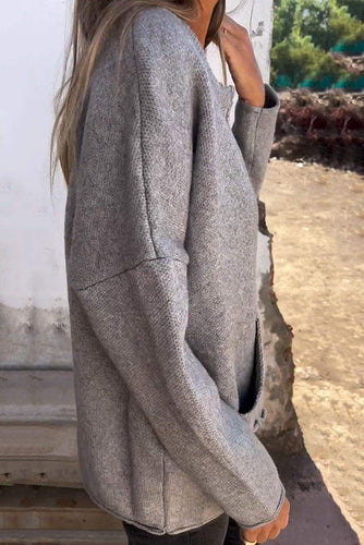 EB | Farbe Rundhalsausschnitt Langarm Freizeit Reißverschluss Tasche Strickjacke