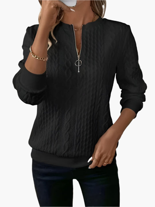 EB | Strickpullover mit Zopfmuster und Reißverschluss - Modischer Freizeitpullover für Herbst und Winter