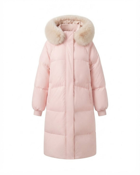 Damen nan langer gesteppter Wintermantel mit extravoluminösem Teddykragen und winddichter Thermofüllung EB