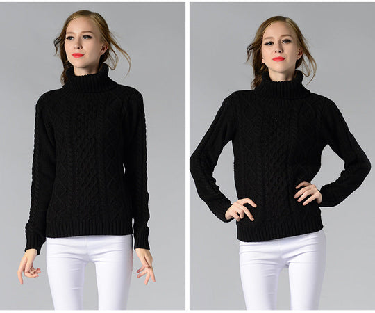 EB | Damen Rollkragenpullover mit langen Ärmeln und Kabelstrick