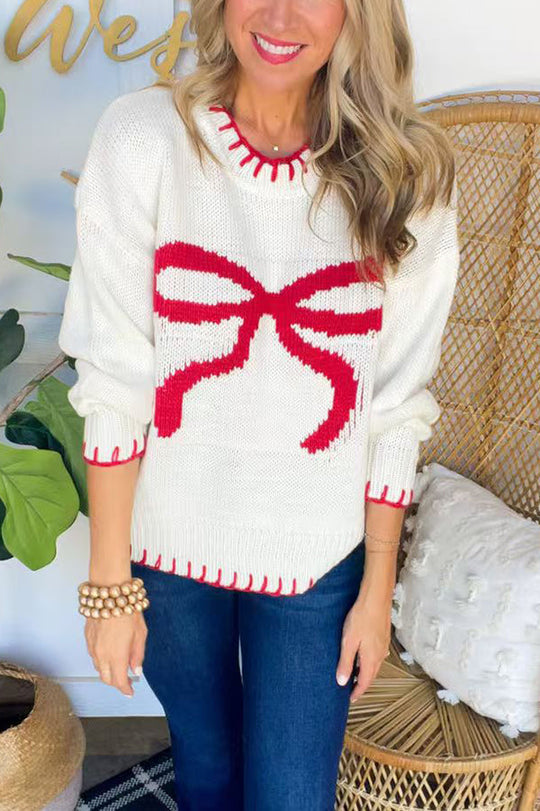 EB | Weihnachtsbogen Kontrastfarbe Eingeschlossen Kante Langarm Gestrickter Pullover