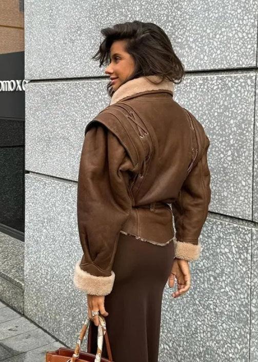 EB | Wildleder Wickeljacke mit Fellbesatz