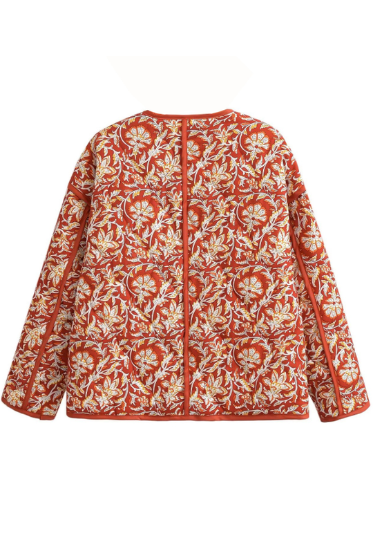 EB | Hals Floral Print Lockere Gequiltete Baumwolljacke