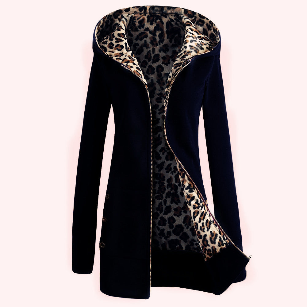 Damen Kapuzenpulloverjacke mit leopardem Innenfutter EB