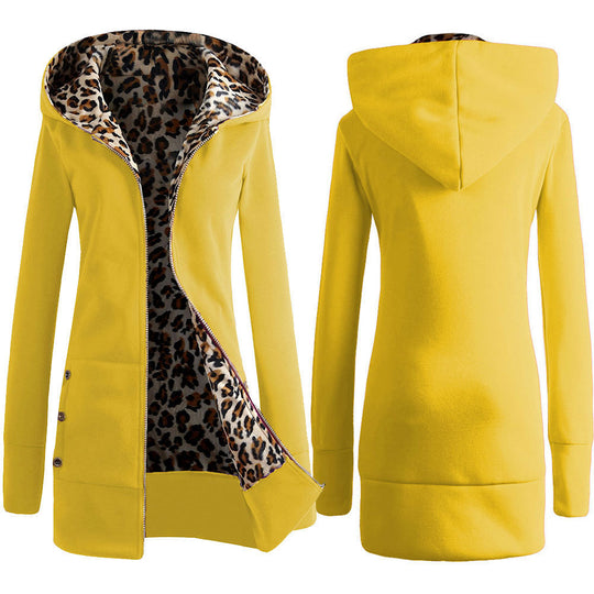 Damen Kapuzenpulloverjacke mit leopardem Innenfutter EB