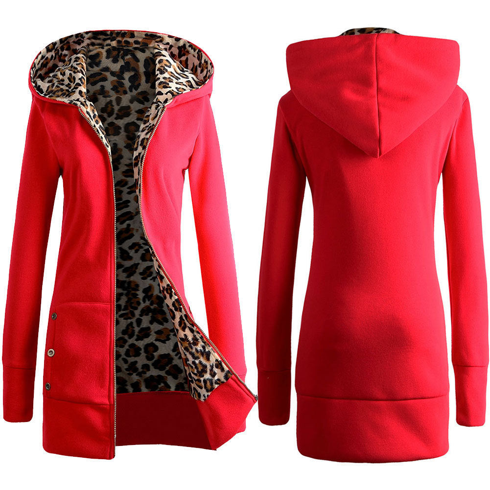 Damen Kapuzenpulloverjacke mit leopardem Innenfutter EB
