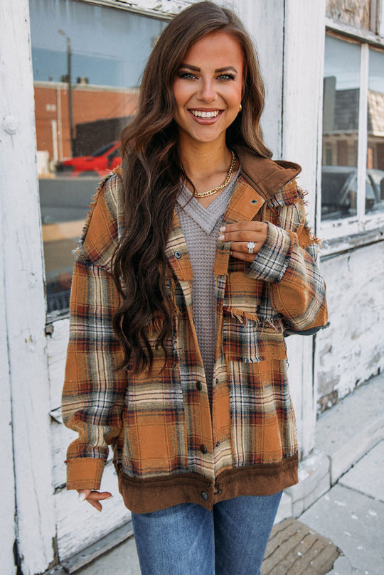 EB | Karierte Jacke mit Kapuze und Rohen Kanten Baumwolle Lässig und Trendy