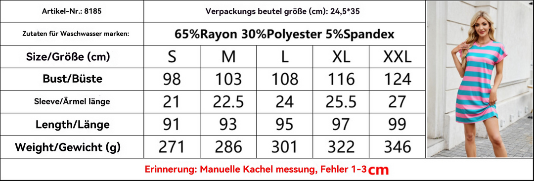 EB | Gestreiftes Kleid mit Rundhalsausschnitt und kurzen Ärmeln