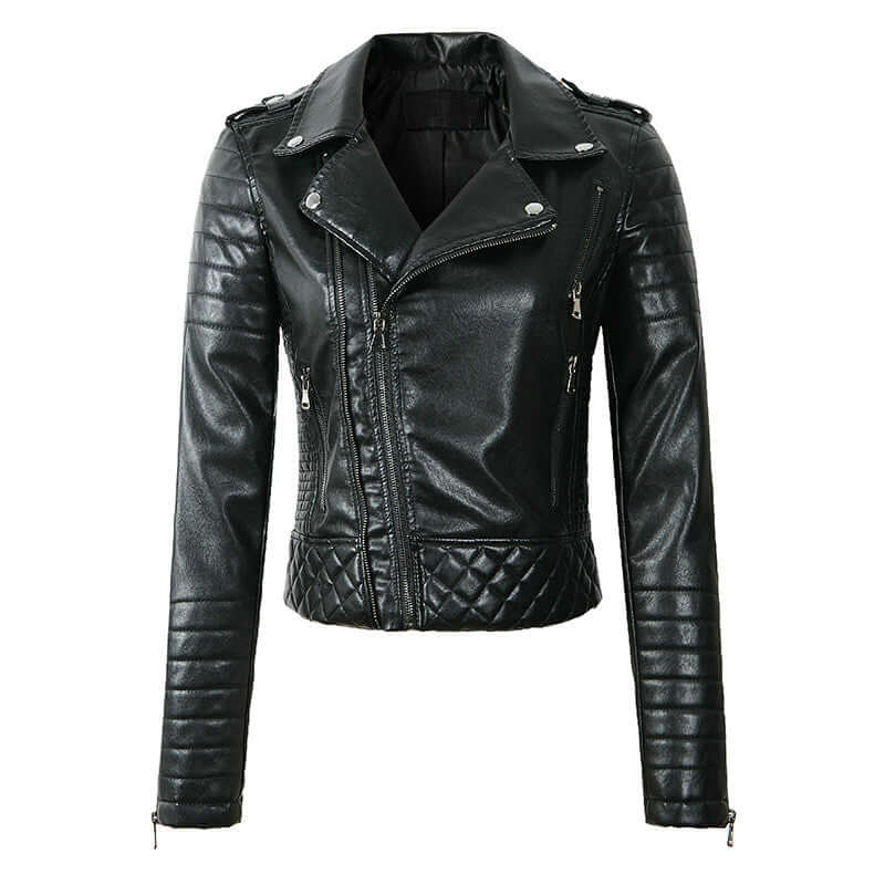 EB | Damen Kunstleder Bikerjacke mit gesteppten Panels