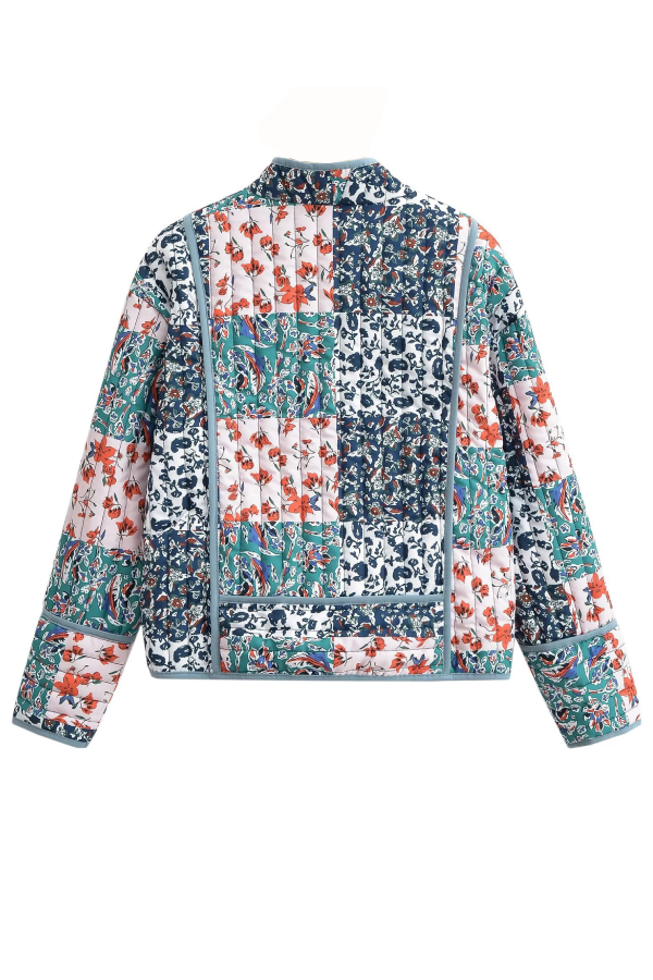 EB | Bedruckte lockere lässige Strickjacke kurze gesteppte Baumwolljacke