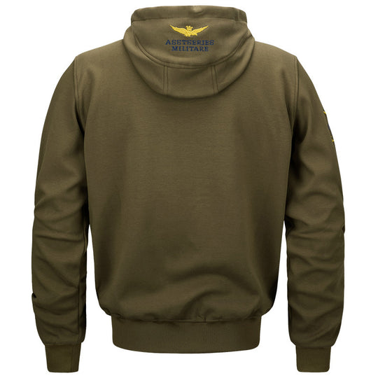 Men's  military inspired cotton-blend hooded sweatshirt with ribbed cuffs and embroidered insignia EB
