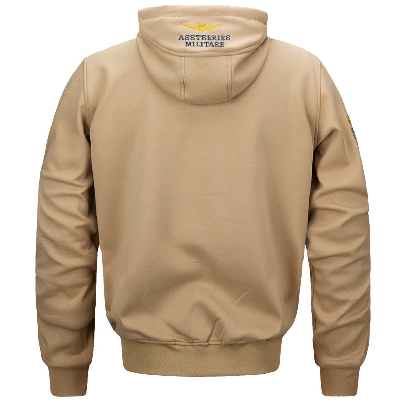 Men's  military inspired cotton-blend hooded sweatshirt with ribbed cuffs and embroidered insignia EB