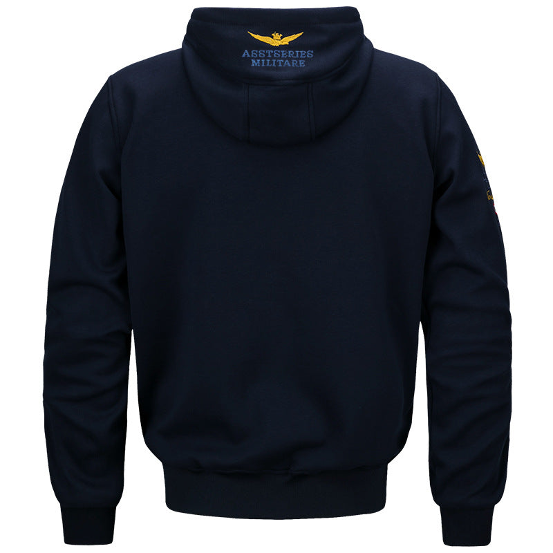 Men's  military inspired cotton-blend hooded sweatshirt with ribbed cuffs and embroidered insignia EB