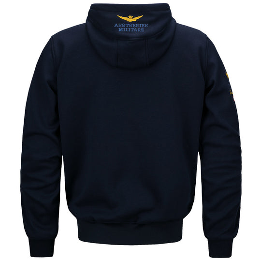 Men's  military inspired cotton-blend hooded sweatshirt with ribbed cuffs and embroidered insignia EB