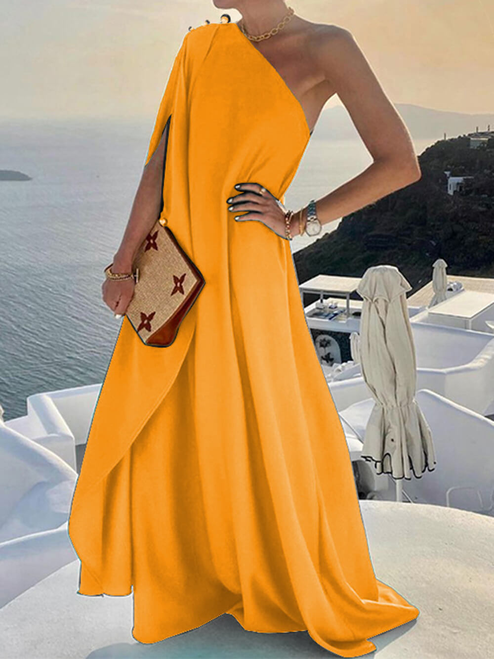 EB | Drapiertes Maxikleid mit Einer Schulter für Damen