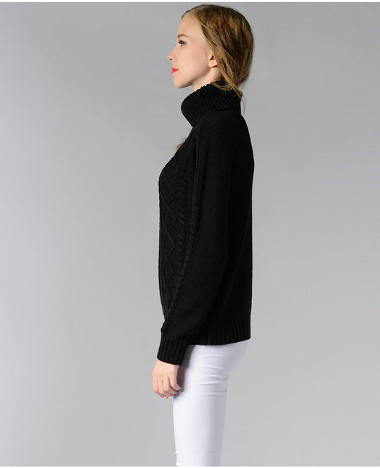 EB | Damen Rollkragenpullover mit langen Ärmeln und Kabelstrick