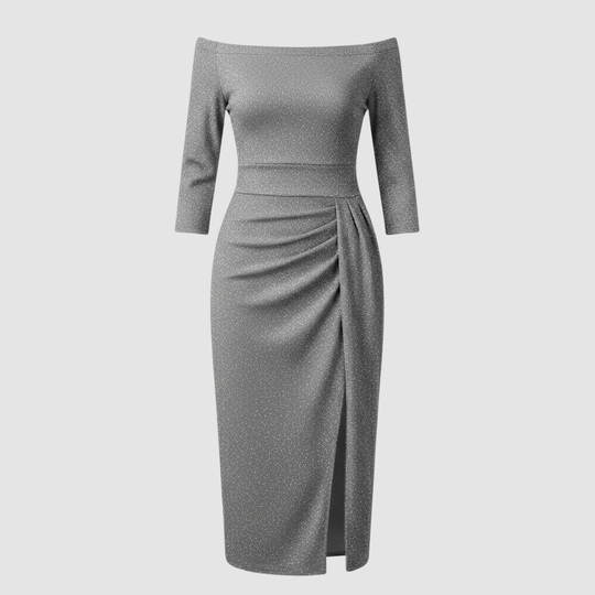 Elegantes Hochzeitsgast Kleid Off Shoulder Lang Satin | EB