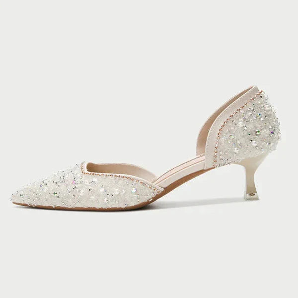 EB | Stilvolle Schuhe mit Spitzer Zehe und Mittlerem Absatz mit Glitzeroberfläche