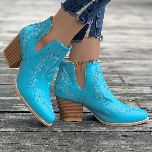 EB | Damen Westernstiefel mit Blockabsatz und Retro-Stickerei