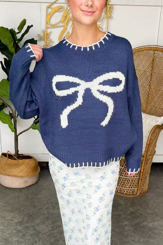 EB | Weihnachtsbogen Kontrastfarbe Eingeschlossen Kante Langarm Gestrickter Pullover