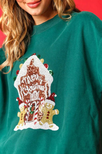 EB | Weihnachts Süßigkeitenhaus Pailletten Lässiger Lockere Pullover