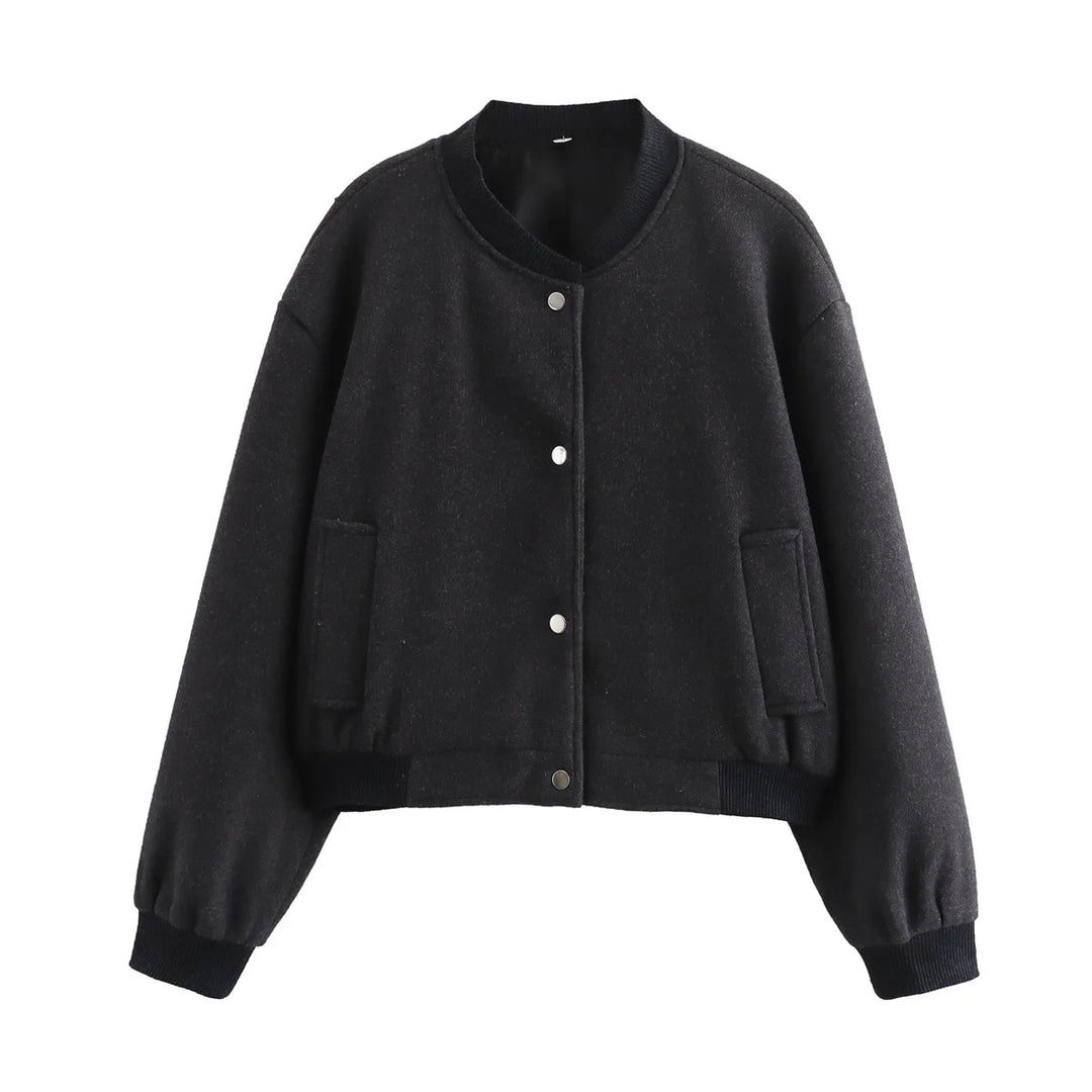 EB | Damen Cropped Bomberjacke mit Druckknöpfen
