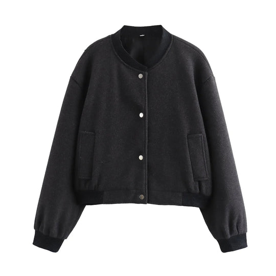 EB | Damen Cropped Bomberjacke mit Druckknöpfen