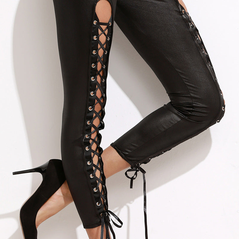 Damen Leggings mit innovativem Cut-Out und verstellbarem Schnürdesign EB