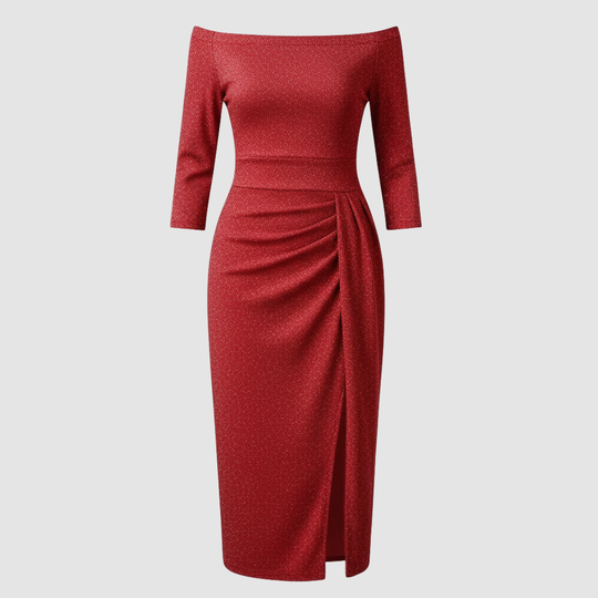 Elegantes Hochzeitsgast Kleid Off Shoulder Lang Satin | EB