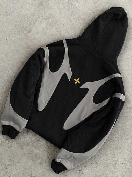 EB | Y2K Kontrastfarbe Übergroße Hoodie mit Langen Ärmeln für Herren