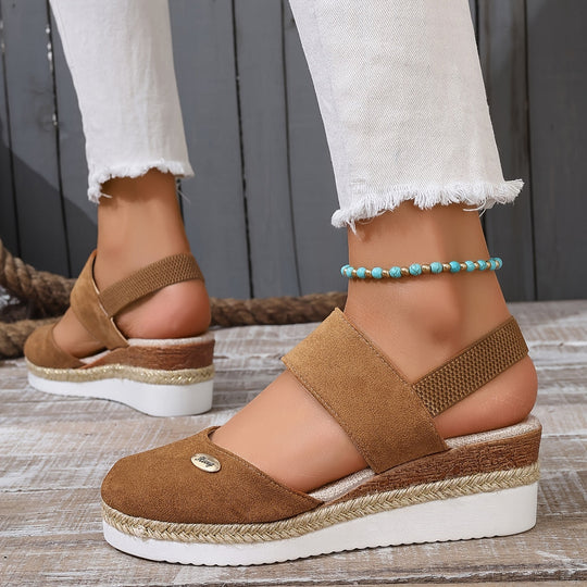 EB | Damen Sandalen Auf Plattform: Rutschfest, Geschlossene Zehe, Elastischer Riemen