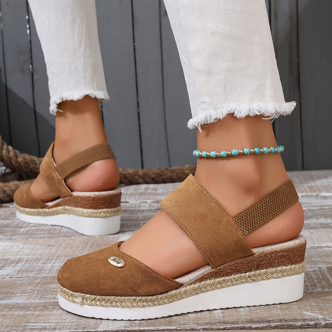 EB | Damen Sandalen Auf Plattform: Rutschfest, Geschlossene Zehe, Elastischer Riemen