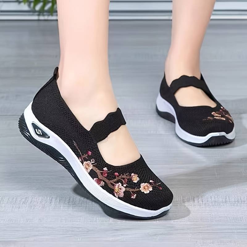 Orthopädische Florale Schwarze SlipOns EB