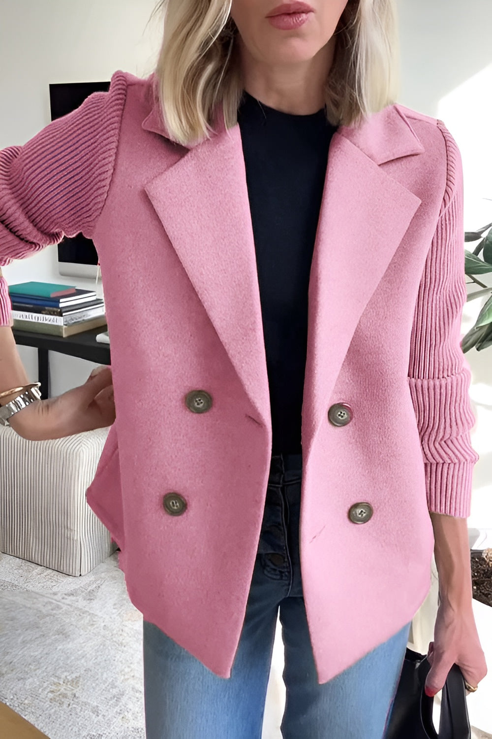 EB | Damen Blazer aus veganer Wolle mit gestrickten Ärmeln